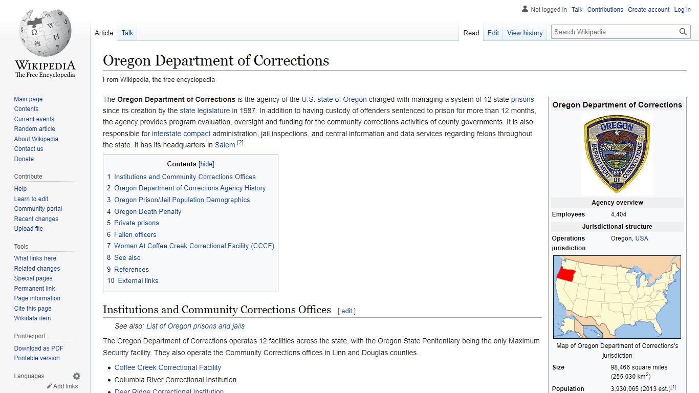 Oregon Department of Corrections - Wikipedia